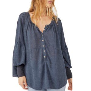 Free People Blue Button-Front Tunic Top